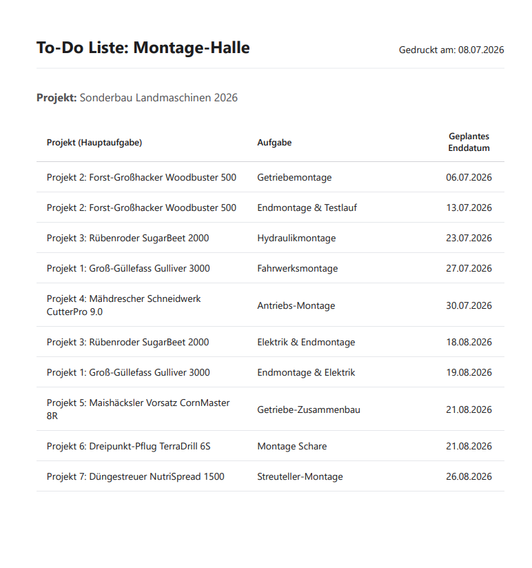 Druckansicht To-Do Liste